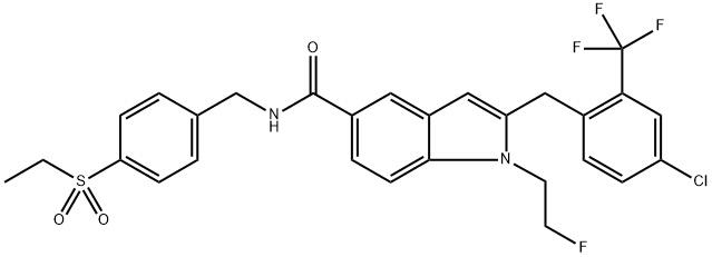2-(4-Chloro-2-trifluoromethyl-benzyl)-1-(2-fluoro-ethyl)-1H-indole-5-carboxylic acid 4-ethanesulfonyl-benzylamide 结构式