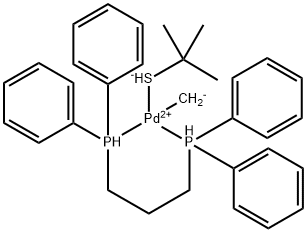 Palladium, methyl(2-methyl-2-propanethiolato)[1,3-propanediylbis[diphenylphosphine-κP]]-, (SP-4-2)- (9CI) 化学構造式