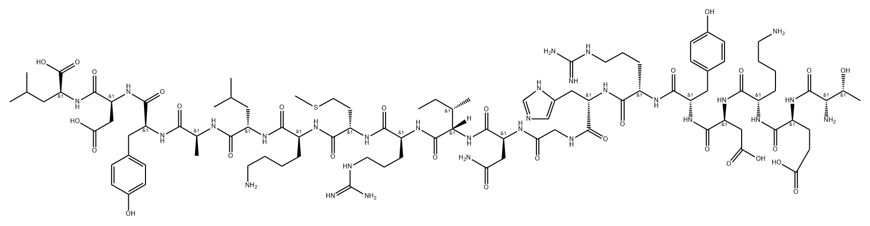 L-Leucine, L-threonyl-L-α-glutamyl-L-lysyl-L-α-aspartyl-L-tyrosyl-L-arginyl-L-histidylglycyl-L-asparaginyl-L-isoleucyl-L-arginyl-L-methionyl-L-lysyl-L-leucyl-L-alanyl-L-tyrosyl-L-α-aspartyl- Struktur