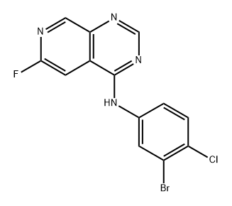 N-(3-Bromo-4-chlorophenyl)-6-fluoropyrido[3,4-d]pyrimidin-4-amine 化学構造式