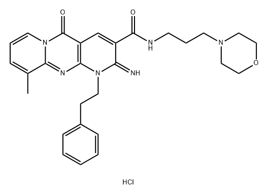 2H-Dipyrido[1,2-a:2',3'-d]pyrimidine-3-carboxamide, 1,5-dihydro-2-imino-10-methyl-N-[3-(4-morpholinyl)propyl]-5-oxo-1-(2-phenylethyl)-, hydrochloride (1:1) Struktur
