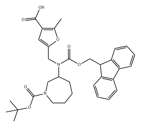 5-[({1-[(tert-butoxy)carbonyl]azepan-3-yl}({[(9H-flu
oren-9-yl)methoxy]carbonyl})amino)methyl]-2-met
hylfuran-3-carboxylic acid Structure