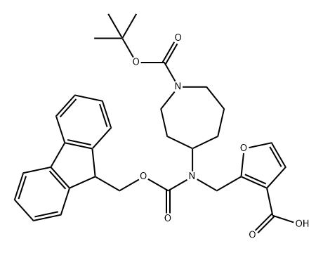 2-[({1-[(tert-butoxy)carbonyl]azepan-4-yl}({[(9H-flu
oren-9-yl)methoxy]carbonyl})amino)methyl]furan3-carboxylic acid,2138311-68-7,结构式