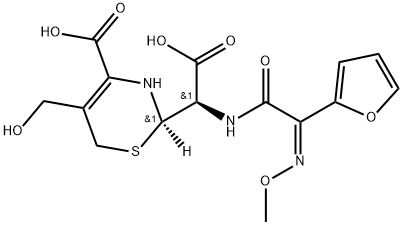 2H-1,3-Thiazine-2-acetic acid, 4-carboxy-α-[[(2Z)-2-furanyl(methoxyimino)acetyl]amino]-3,6-dihydro-5-(hydroxymethyl)-, (αR,2R)- (9CI) Struktur