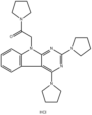 Ethanone, 2-(2,4-di-1-pyrrolidinyl-9H-pyrimido[4,5-b]indol-9-yl)-1-(1-pyrrolidinyl)-, hydrochloride (1:1)|化合物 T28433