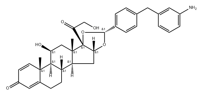 Pregna-1,4-diene-3,20-dione, 16,17-[[(R)-[4-[(3-aminophenyl)methyl]phenyl]methylene]bis(oxy)]-11,21-dihydroxy-, (11β,16α)- 化学構造式