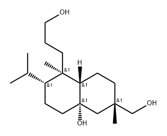 1-Naphthalenepropanol, 1,2,3,4,4a,5,6,7,8,8aα-decahydro-4aβ-hydroxy-6β-(hydroxymethyl)-2β-isopropyl-1β,6-dimethyl-, (+)- (8CI) 结构式