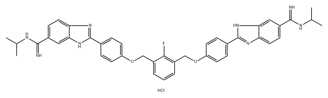 1H-Benzimidazole-6-carboximidamide, 2,2'-[(2-fluoro-1,3-phenylene)bis(methyleneoxy-4,1-phenylene)]bis[N-(1-methylethyl)-, hydrochloride (1:4) Structure