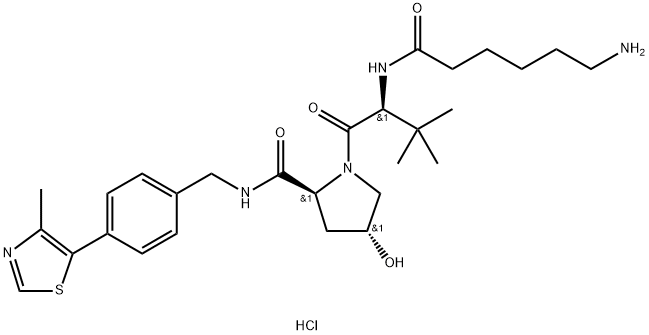 (2S,4R)-1-((S)-2-(6-氨基己酰胺基)-3,3-二甲基丁酰基)-4-羟基-N-(4-(4-甲基噻唑-5-基)苄基)吡咯烷-2-甲酰胺盐酸盐 结构式