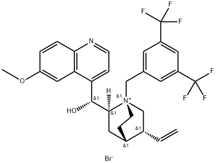 (8Α,9R)-1-[[3,5-二(氟甲基)苯基]甲基]-9-羟基-6'-甲氧基-溴化奎宁 结构式