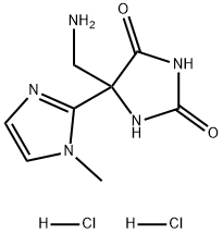2,4-Imidazolidinedione, 5-(aminomethyl)-5-(1-methyl-1H-imidazol-2-yl)-, hydrochloride (1:2) 化学構造式