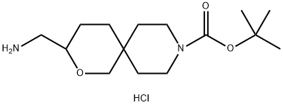tert-Butyl 3-(aminomethyl)-2-oxa-9-azaspiro[5.5]undecane-9-carboxylate hydrochloride 化学構造式