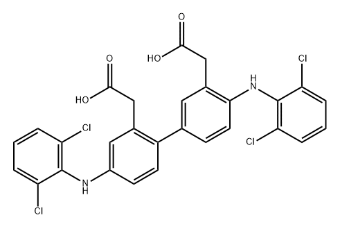 2,2''-(4,4''-bis((2,6-dichlorophenyl)amino)-[1,1''-biphenyl]-2,3''-diyl)diacetic acid Struktur
