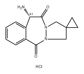 Spiro[cyclopropane-1,2′(3′H)-[1H,5H]pyrazolo[1,2-b][2,3]benzodiazepine]-5′,11′(10′H)-dione, 10′-amino-, hydrochloride (1:1), (10′S)- Structure