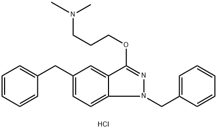 1-Propanamine, 3-[[1,5-bis(phenylmethyl)-1H-indazol-3-yl]oxy]-N,N-dimethyl-, hydrochloride (1:1) Struktur