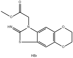 2-amino-3-(2-methoxy-2-oxoethyl)-6,7-dihydro-[1,4]dioxino[2',3':4,5]benzo[1,2-d]thiazol-3-ium bromide 化学構造式