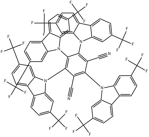 2,4,5,6-tetrakis(2,7-bis(trifluoromethyl)-9H-carbazol-9-yl)m-benzenedicarbonitrile Structure