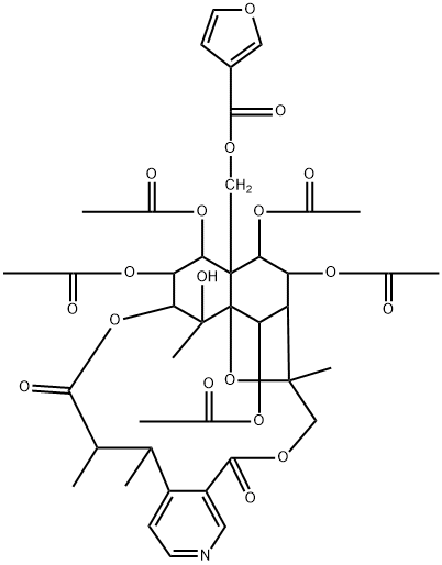 2-Furancarboxylic acid, [(9S,10S,11S,12R,13S,14R,15R,16R,21R,22R,23R)-13,14,21,22,23-pentakis(acetyloxy)-5,6,7,9,10,14,15,16,17,19-decahydro-10-hydroxy-5,6,10,16-tetramethyl-7,19-dioxo-11,16-epoxy-9,12-ethano-11,15-methano-11H-[1,8]dioxacycloheptadecino[3,4-c]pyridin-12(13H)-yl]methyl ester 结构式