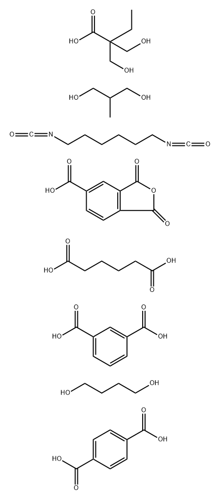 1,3-Benzenedicarboxylic acid polymer with 1,4-benzenedicarboxylic acid, 2,2-bis(hydroxymethyl)butanoic acid, 1,4-butanediol, 1,3-di hydro-1,3-dioxo-5-isobenzofurancarboxylic acid, 1,6-diisocyanato hexane, hexanedioic acid and 2-methyl-1,3-propanediol,221016-13-3,结构式