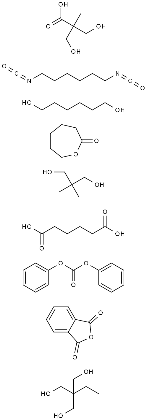 Hexanedioic acid, polymer with 1,6-diisocyanatohexane, 2,2-dimethyl-1,3-propanediol, diphenyl carbonate, 2-ethyl-2-(hydroxymethyl)-1,3-propanediol, 1,6-hexanediol, 3-hydroxy-2-(hydroxymethyl)-2-methylpropanoic acid, 1,3-isobenzofurandione and 2-oxepanone Structure