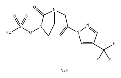 Sulfuric acid, mono[7-oxo-3-[4-(trifluor omethyl)-1H-pyrazol-1-yl]-1,6-diazabicyclo [3.2.1]oct-3-en-6-yl] ester, sodium salt (1:1) 化学構造式