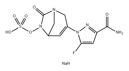 sodium 3-(3-carbamoyl-5-fluoro-1H-pyrazol-1-yl)-7-oxo-1,6-diazabicyclo[3.2.1]oct-3-en-6-yl sulfate Struktur