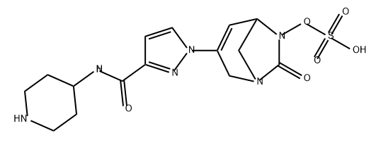 (7-oxo-3-[3-(4-piperidylcarbamoyl)pyrazol-1-yl]1,6-diazabicyclo[3.2.1]oct-3-en-6-yl)hydrogen sulfate Struktur