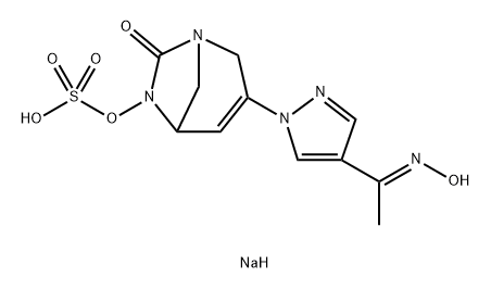 sodium (E)-3-(4-(1-(hydroxyimino)ethyl)-1H-pyrazol-1-yl)-7-oxo-1,6-diazabicyclo[3.2.1]oct-3-en-6-yl sulfate Structure