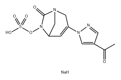 sodium 3-(4-acetyl-1H-pyrazol-1-yl)-7-oxo-1,6-diazabicyclo[3.2.1]oct-3-en-6-yl sulfate Struktur