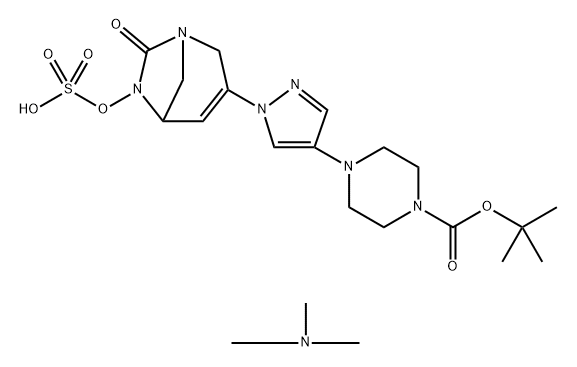 trimethylammonium [3-[4-(4-tert-butoxycarbonylpiperazin-1-yl)pyrazol-1-yl]-7-oxo-1,6-diazabicyclo[3.2.1]oct-3-en-6-yl]sulfate Structure