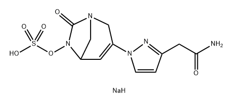 sodium 3-(3-(2-amino-2-oxoethyl)-1H-pyrazol-1-yl)-7-oxo-1,6-diazabicyclo[3.2.1]oct-3-en-6-yl sulfate 结构式