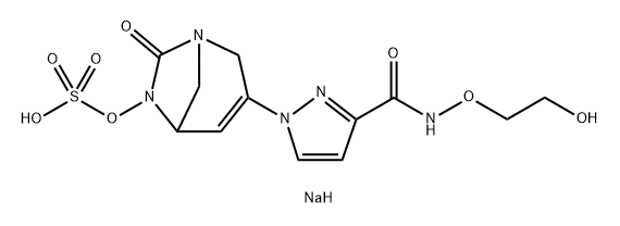 sodium 3-(3-((2-hydroxyethoxy)carbamoyl)-1H-pyrazol-1-yl)-7-oxo-1,6-diazabicyclo[3.2.1]oct-3-en-6-yl sulfate 化学構造式