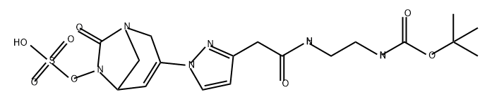 3-(3-(2-((2-((tert-butoxycarbonyl)amino)ethyl)amino)-2-oxoethyl)-1H-pyrazol-1-yl)-7-oxo-1,6-diazabicyclo[3.2.1]oct-3-en-6-yl hydrogen sulfate Structure