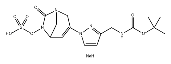 sodium 3-(3-(((tert-butoxycarbonyl)amino)methyl)-1H-pyrazol-1-yl)-7-oxo-1,6-diazabicyclo[3.2.1]oct-3-en-6-yl sulfate Structure