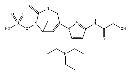 triethylammonium [3-[3-[(2-hydroxyacetyl)amino]pyrazol-1-yl]-7-oxo-1,6-diazabicyclo[3.2.1]oct-3-en-6-yl]sulfate Struktur