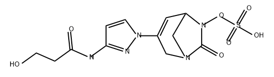 3-(3-(3-hydroxypropanamido)-1H-pyrazol-1-yl)-7-oxo-1,6-diazabicyclo[3.2.1]oct-3-en-6-yl hydrogen sulfate Struktur