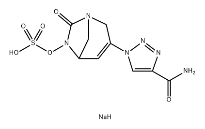 sodium 3-(4-carbamoyl-1H-1,2,3-triazol-1-yl)-7-oxo-1,6-diazabicyclo[3.2.1]oct-3-en-6-yl sulfate 化学構造式