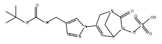 3-(4-(((tert-butoxycarbonyl)amino)methyl)-1H-1,2,3-triazol-1-yl)-7-oxo-1,6-diazabicyclo[3.2.1]oct-3-en-6-yl hydrogen sulfate Struktur