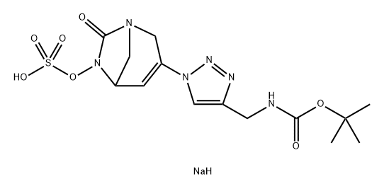 sodium 3-(4-(((tert-butoxycarbonyl)amino)methyl)-1H-1,2,3-triazol-1-yl)-7-oxo-1,6-diazabicyclo[3.2.1]oct-3-en-6-yl sulfate Struktur