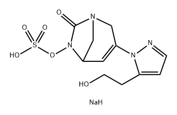 sodium 3-(5-(2-hydroxyethyl)-1H-pyrazol-1-yl)-7-oxo-1,6-diazabicyclo[3.2.1]oct-3-en-6-yl sulfate 结构式