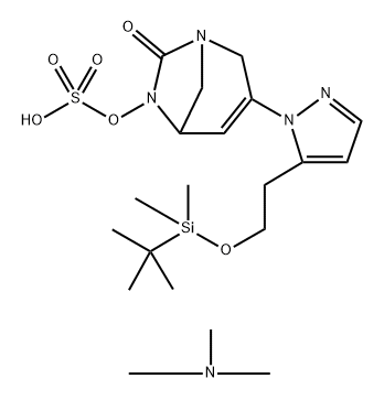 trimethylammonium [3-[5-[2-[tert-butyl(dimethyl)silyl]oxyethyl]pyrazol-1-yl]-7-oxo-1,6-diazabicyclo[3.2.1]oct-3-en-6-yl]sulfate Structure