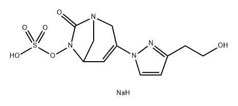 sodium 3-(3-(2-hydroxyethyl)-1H-pyrazol-1-yl)-7-oxo-1,6-diazabicyclo[3.2.1]oct-3-en-6-yl sulfate Struktur