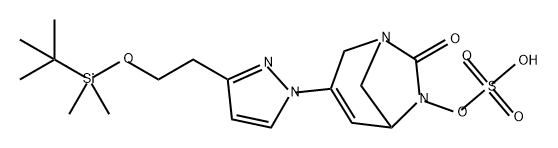 Sulfuric acid, mono[3-[3-[2-[[(1,1-dimethy lethyl)dimethylsilyl]oxy]ethyl]-1H-pyrazol-1-yl] -7-oxo-1,6-diazabicyclo[3.2.1]oct-3-en-6-yl] ester 化学構造式