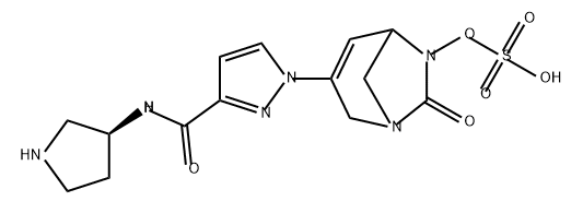 [7-oxo-3-[3-[[(3S)pyrrolidin-3-yl]carbamoyl]pyrazol-1-yl]-1,6-diazabicyclo[3.2.1]oct-3-en-6-yl]hydrogen sulfate 化学構造式