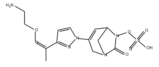 (7-oxo-3-(3-[(Z)-N-(2-aminoethoxy)-C-methylcarbonimidoyl]pyrazol-1-yl)-1,6-diazabicyclo[3.2.1]oct-3-en-6-yl)hydrogen sulfate Struktur