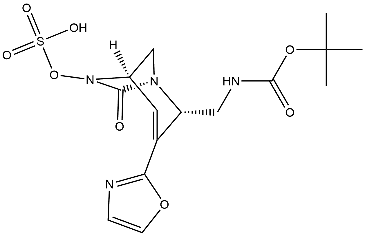Carbamic acid, N-[[(1R,2S,5R)-3-(2-oxazolyl)-7-
oxo-6-(sulfooxy)-1,6-diazabicyclo[3.2.1]oct-3-
en-6-yl]methyl]-, 1,1-dimethylethyl ester 结构式