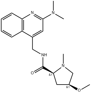 (2S,4S)-N-((2-(dimethylamino)quinolin-4-yl)methyl)-4-methoxy-1-methylpyrrolidine-2-carboxamide Struktur