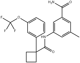 3-methyl-5-(1-(3-(trifluoromethoxy)phenyl)cyclobutanecarboxamido)benzamide3-methyl-5-(1-(3-(trifluoromethoxy)phenyl)Cyclobutaneamide)benzamide Structure