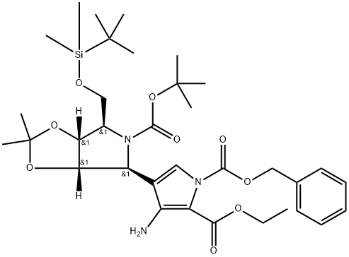 222631-12-1 1H-Pyrrole-1,2-dicarboxylic acid, 3-amino-4-(3aS,4S,6R,6aR)-5-(1,1-dimethylethoxy)carbonyl-6-(1,1-dimethylethyl)dimethylsilyloxymethyltetrahydro-2,2-dimethyl-4H-1,3-dioxolo4,5-cpyrrol-4-yl-, 2-ethyl 1-(phenylmethyl) ester