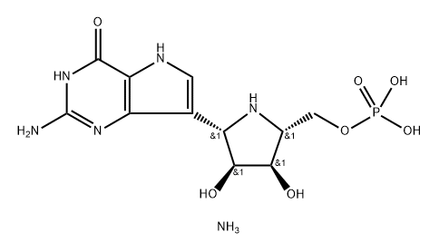 4H-Pyrrolo3,2-dpyrimidin-4-one, 2-amino-7-(2S,3S,4R,5R)-3,4-dihydroxy-5-(phosphonooxy)methyl-2-pyrrolidinyl-1,5-dihydro-, diammonium salt Structure